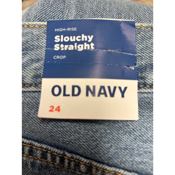 Old Navy High Rise Slouchy Straight Cropped Jeans Sz 24 Denim Distressed Casual - Picture 4 of 4